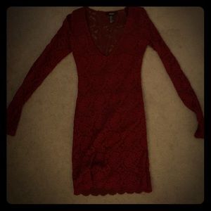 Dark red lace long sleeved dress